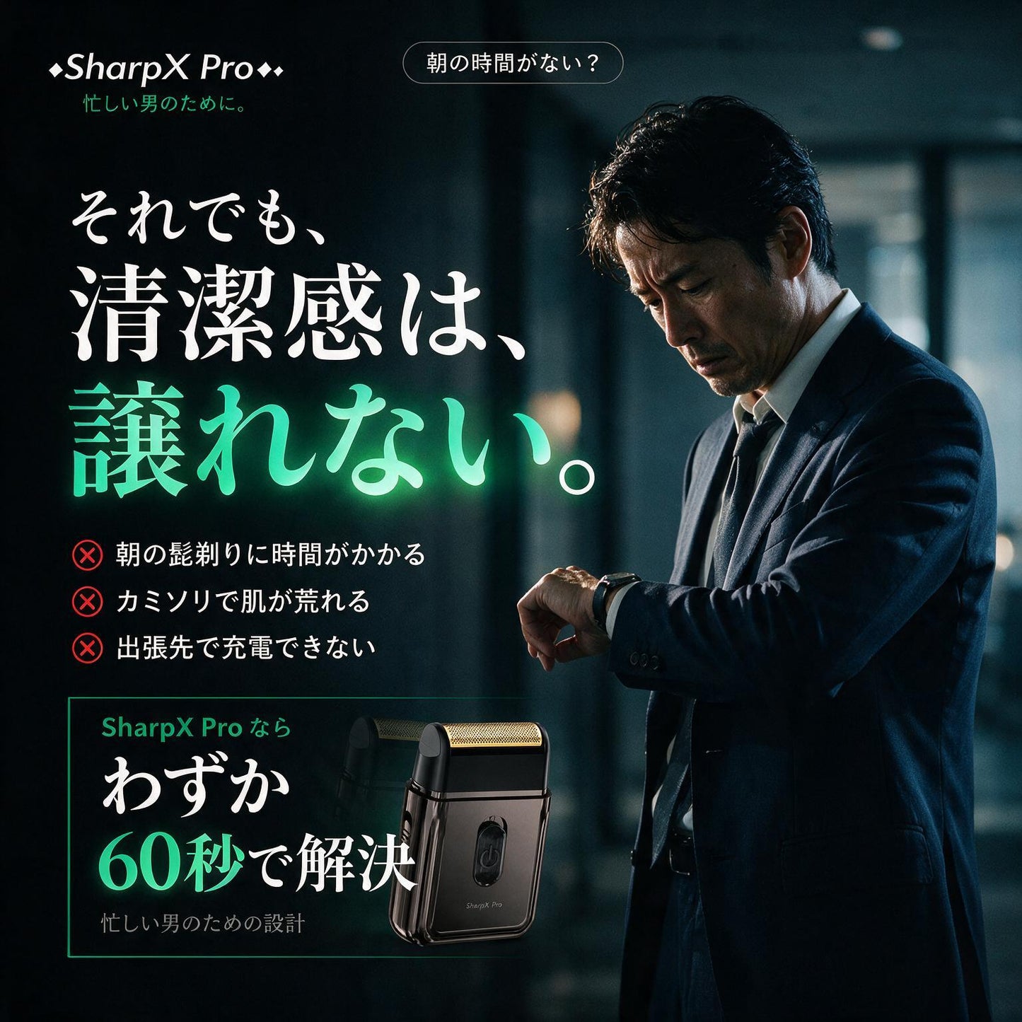 SharpX Pro  忙しい朝を変える60秒シェーバー